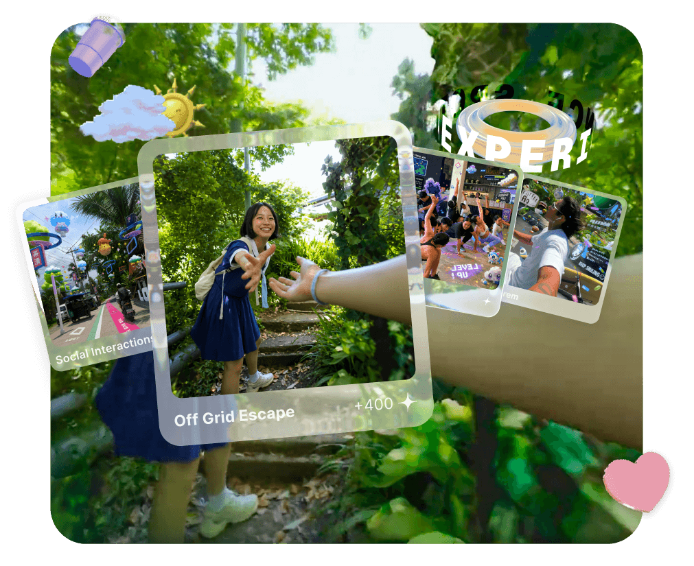 Collage de photos et récompenses de l'expérience Off Grid Escape